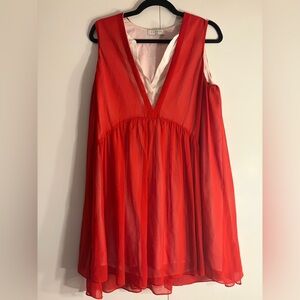Sandro layered Red Sleeveless V-Neck Chiffon Dress
